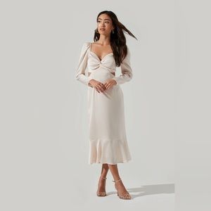 LAINIE CUTOUT LONG SLEEVE MIDI DRESS, NEW WITH TAGS, SMALL, PEARL